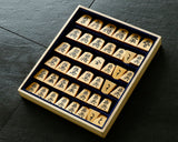 Shogi pieces craftsman "Sou-getsu 宗月" made Mikurajima-hon-tsuge (Mikura Island grown boxwood), Aka-masa (strong reddish color and straight wood grain), Kiyoyasu-sho (Kiyo-yasu script), Mori-age(embossed) Shogi pieces SHK-SG510-03