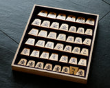 Shogi pieces craftsman "Sou-getsu 宗月" made Mikurajima-hon-tsuge (Mikura Island grown boxwood), Aka-masa (strong reddish color and straight wood grain), Ichiji-bori (Ichiji-bori script), Mori-age(embossed) Shogi pieces SHK-SG510-04