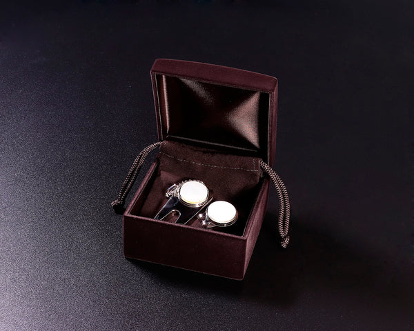 "Thanks Father's Day Gift" Fair 2306-TFD-03 "Clamshell Go Stone Golf Ball Marker, White Pearl Oyster Go Stone Golf Ball Marker & Greenfalk Gift Set"