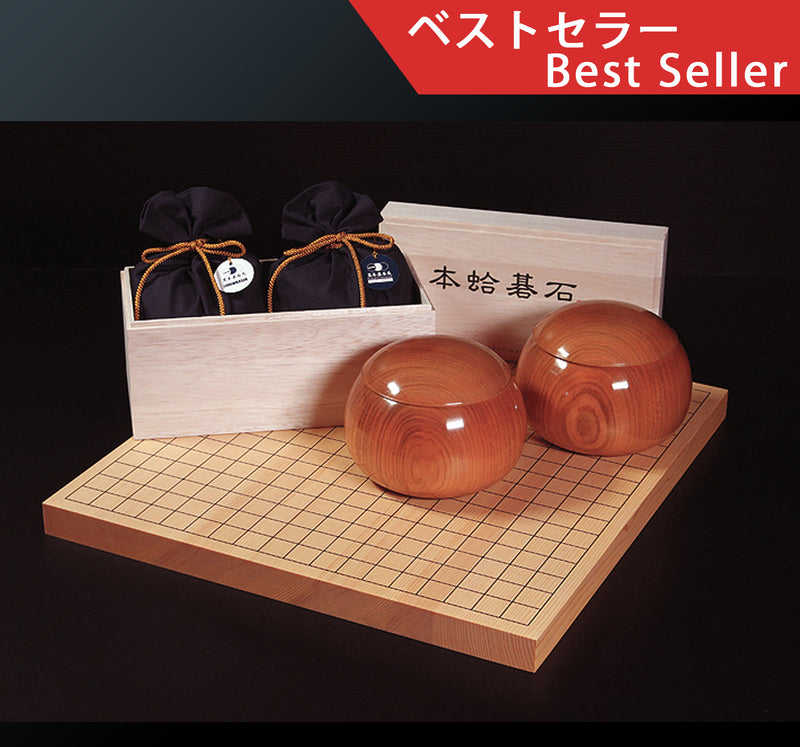 Manager's Recommended 3-Piece Go Set - ① Best selling Clamshell Go Stones, Sakura Go Bowls and Go Board