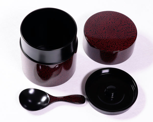 Traditional craft "Tsugaru-nuri / Nanako-nuri" finish "Tea caddy and tea spatula 2-piece set/black base color"