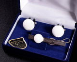 "White Go stone Cuffs & Necktie Pin Gift Set"