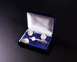 "White Pearl Oyster made Go stone Cuffs & Necktie Pin Gift Set"