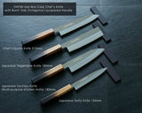 Yamawaki Cutlery Sakai Knife [Go-uma-no-suke Yoshihiro] HAP40 Wari-komi Santoku kitchen knife (Japanese all-purpose knife) 180 mm with Oak Octagonal Burnt Lacquer Handle