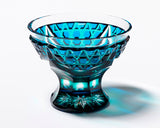 Shimadzu Satsuma Kiriko Cut Crystal Glass "Nishiki-e / Cup with a leg, Lazuli blue and Green" JAC-STK-409-02