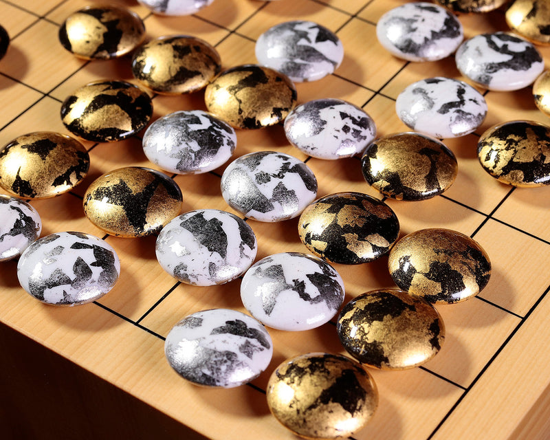 Gold leaf finish Go Stones, Go Board and Go Bowls, "煌 KIRAMEKI" 9X9 Go Board 3-Piece Go Set KRM402-02