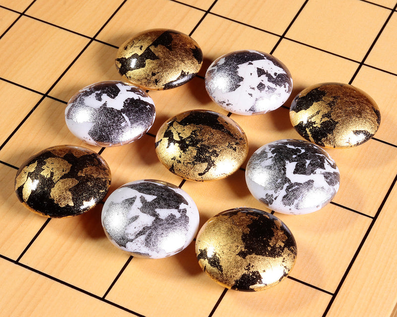 Gold leaf finish Go Stones, Go Board and Go Bowls, "煌 KIRAMEKI" 9X9 Go Board 3-Piece Go Set KRM402-03