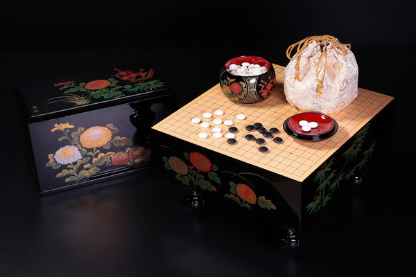 『2025 Winter Go SALE』 502-CSG-L02 Japanese lacquer craftsman "支水 (Shi-sui)" made luxurious Japanese lacquer finished "Shi-kunshi" Go set for 15mm diameter Go stones