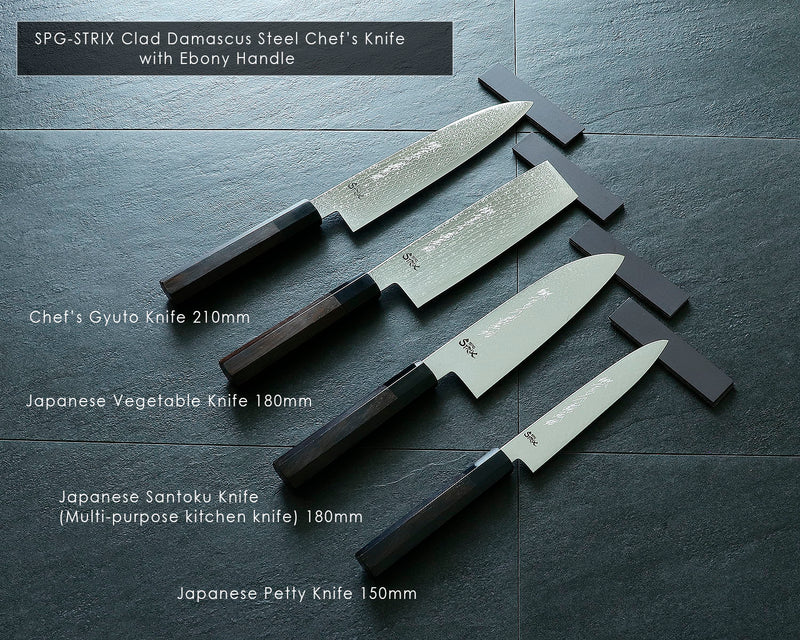 Yamawaki Cutlery Sakai Knife [Go-uma-no-suke Yoshihiro] SPG-STRIX Wari-komi Damascus Petty knife 150 mm with Ebony Handle