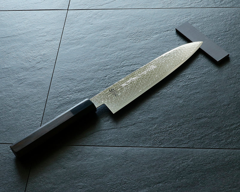 Yamawaki Cutlery Sakai Knife [Go-uma-no-suke Yoshihiro] SPG-STRIX Wari-komi Damascus Gyuto knife 210 mm with Ebony Handle