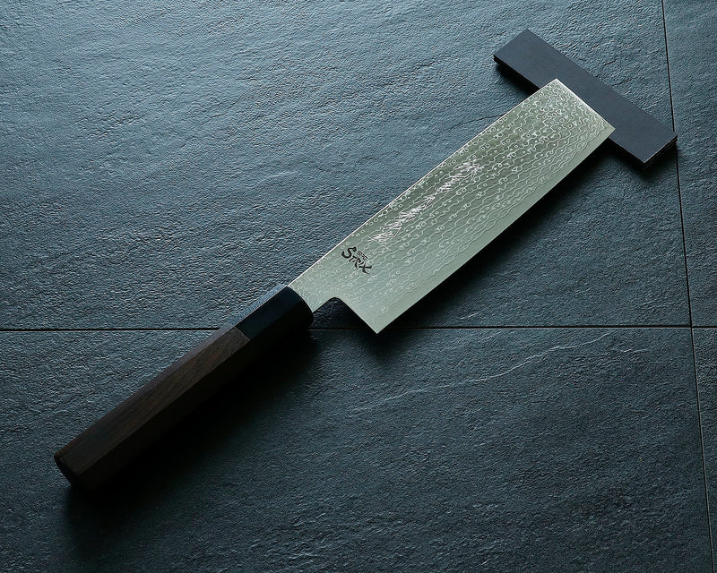 Yamawaki Cutlery Sakai Knife [Go-uma-no-suke Yoshihiro] SPG-STRIX Wari-komi Damascus Nakiri vegetable knife 180 mm with Ebony Handle