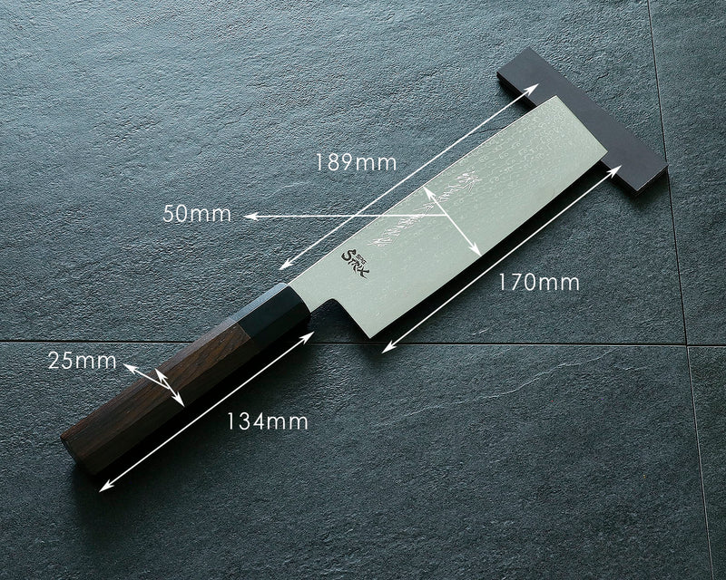 Yamawaki Cutlery Sakai Knife [Go-uma-no-suke Yoshihiro] SPG-STRIX Wari-komi Damascus Nakiri vegetable knife 180 mm with Ebony Handle