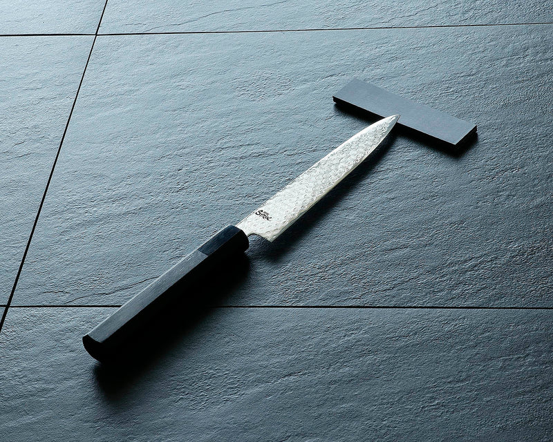 Yamawaki Cutlery Sakai Knife [Go-uma-no-suke Yoshihiro] SPG-STRIX Wari-komi Damascus Petty knife 150 mm with Ebony Handle