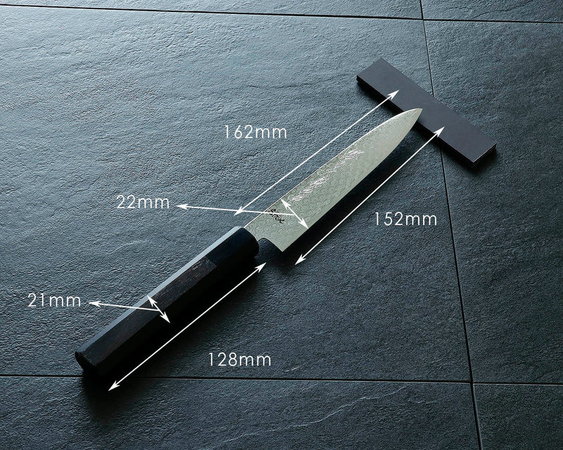 Yamawaki Cutlery Sakai Knife [Go-uma-no-suke Yoshihiro] SPG-STRIX Wari-komi Damascus Petty knife 150 mm with Ebony Handle