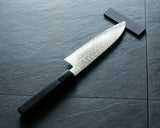 Yamawaki Cutlery Sakai Knife [Go-uma-no-suke Yoshihiro] SPG-STRIX Wari-komi Damascus Santoku kitchen knife (Japanese all-purpose knife) 180 mm with Ebony Handle