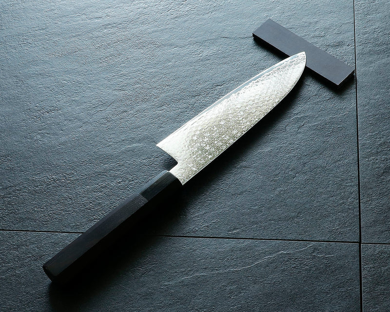 Yamawaki Cutlery Sakai Knife [Go-uma-no-suke Yoshihiro] SPG-STRIX Wari-komi Damascus Santoku kitchen knife (Japanese all-purpose knife) 180 mm with Ebony Handle