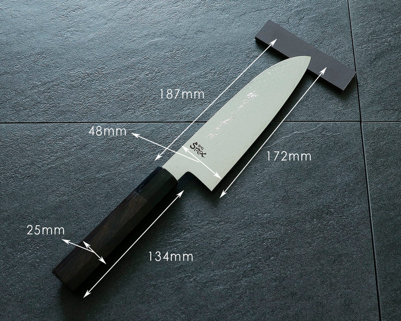 Yamawaki Cutlery Sakai Knife [Go-uma-no-suke Yoshihiro] SPG-STRIX Wari-komi Damascus Santoku kitchen knife (Japanese all-purpose knife) 180 mm with Ebony Handle