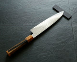 Yamawaki Cutlery Sakai Knife [Go-uma-no-suke Yoshihiro] SPG-STRIX Wari-komi Damascus Gyuto 210 mm with Senbon-Kurogaki [black persimmon] Handle and Wooden Saya