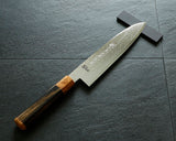 Yamawaki Cutlery Sakai Knife [Go-uma-no-suke Yoshihiro] SPG-STRIX Wari-komi Damascus Gyuto 210 mm with Senbon-Kurogaki [black persimmon] Handle and Wooden Saya