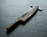 Yamawaki Cutlery Sakai Knife [Go-uma-no-suke Yoshihiro] SPG-STRIX Wari-komi Damascus Gyuto 210 mm with Senbon-Kurogaki [black persimmon] Handle and Wooden Saya