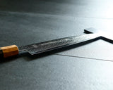 Yamawaki Cutlery Sakai Knife [Go-uma-no-suke Yoshihiro] SPG-STRIX Wari-komi Damascus Gyuto 210 mm with Senbon-Kurogaki [black persimmon] Handle and Wooden Saya