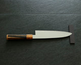 Yamawaki Cutlery Sakai Knife [Go-uma-no-suke Yoshihiro] SPG-STRIX Wari-komi Damascus Gyuto 210 mm with Senbon-Kurogaki [black persimmon] Handle and Wooden Saya