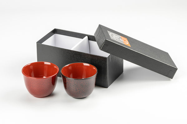 Traditional craft "Tsugaru-nuri / Nanako-nuri" finish "Extra-large Sake Cup set Black/Akane(madder red) color"