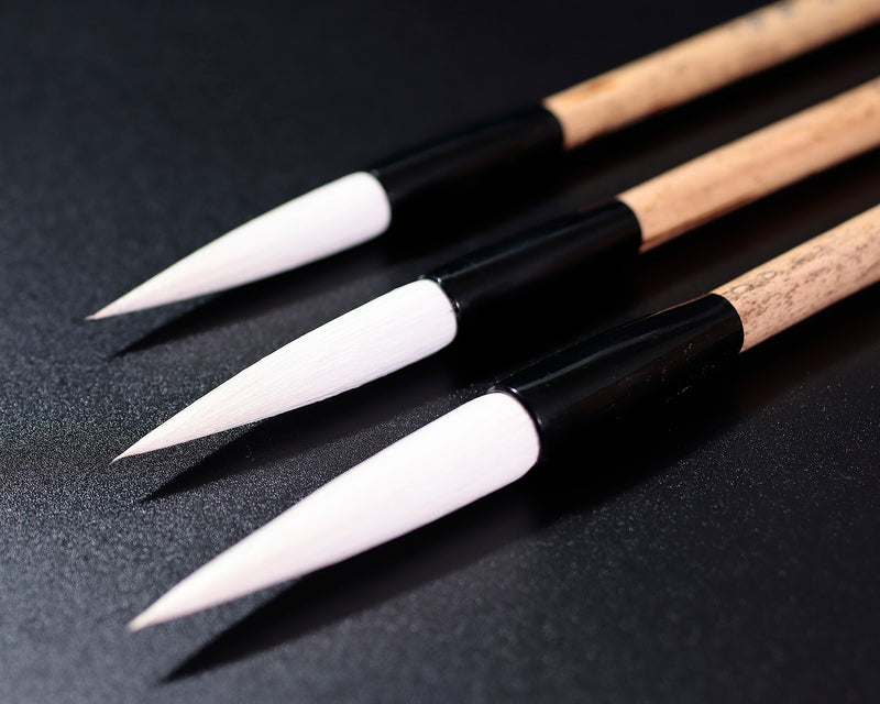Japanese calligraphy ink brush traditional craftsman "Fuku-zui" made "Toyohashi-Fude" (Toyohashi ink brush), "Jyomou-Jyokengou [Kaku-Shin]" size 3 4 5, Set of 3 brushes