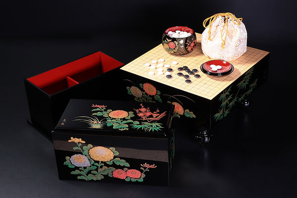 『Renewal the 2nd Anniversary celebrate SALE』406-NSGS-02 Japanese lacquer craftsman "支水 (Shi-sui)" made luxurious Japanese lacquer finished "Shi-kunshi" Go set for 15mm diameter Go stones